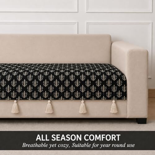 Image of STITCHNEST 'Nomad Weave Collection' 2 Seater Sofa Cover| Elegant Jacquard Fabric, Decorative Tassels, Washable & Durable for Modern Living5