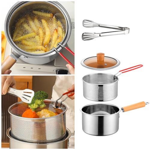 Olla coladora de aceite de acero inoxidable de gran capacidad con tapa y cesta freidora 4