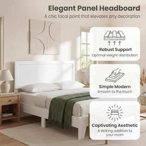 Image of GIANTEX Queen Size Wooden Bed Frame with Headboard, Wood Slat Support | Modern Platform Bed with Heavy Duty Mattress Foundation, Under-Bed Storage, No Box Spring Needed, Easy Assembly (White)