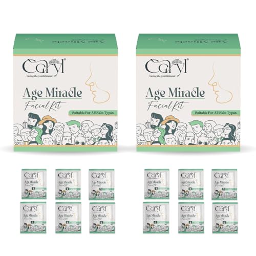Image of Caryl Age Miracle Facial Kit for Improves Skin Texture,Purifies Skin & Increases Firmness With Bakuchi,Carrot Seed Oil,Lactic Acid|Removes Dark Spot|All Skin Types 30g (Pack of 2) + 5 Facial Wipes