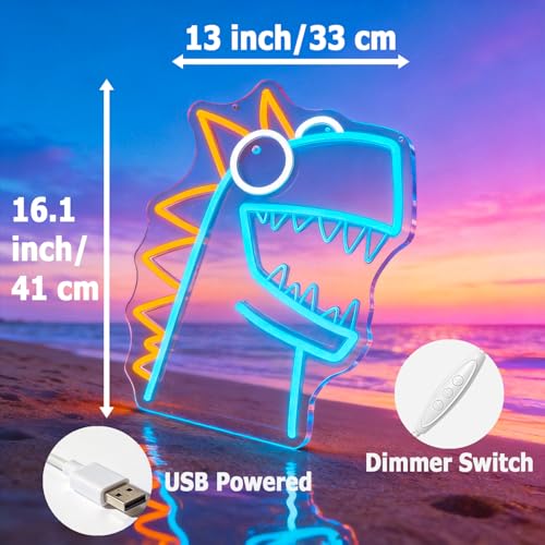 Image of Funny Dinosaur Neon Sign for Wall Decor Led Signs Light Up Sign Room Decor Neon Lights Sign Dimmer Switch USB Powered