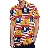 Camiseta de manga corta con botones para hombre, diseño de bandera de Estados Unidos y España, Estilo:, 3XL