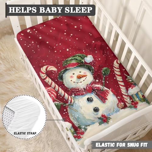 Image of Christmas Crib Sheets for Boys,Snowman Baby Bed Sheet Set 28 inchX52 inch Standard Crib Mattress Red Christmas Soft Nursery Bed Sheet for Standard Crib and Toddler Mattress