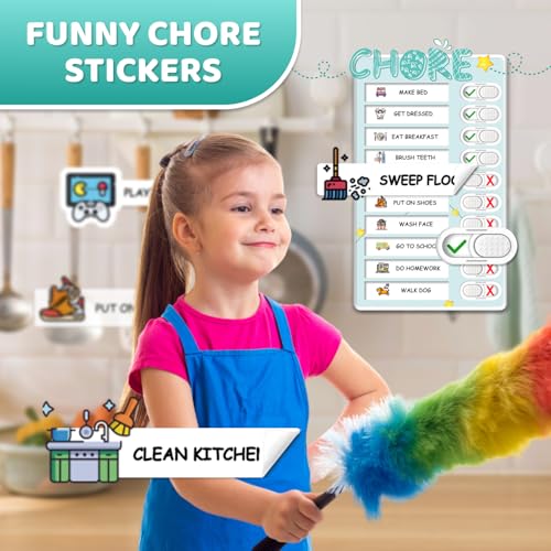 Image of Dry Erase Kids Chore Chart for 2 Kids Pink and Blue - Magnetic Routine Chart with Slider Cute Design Stickers, Morning Bedtime Routine Chart for Toddlers Visual Schedule for Kid