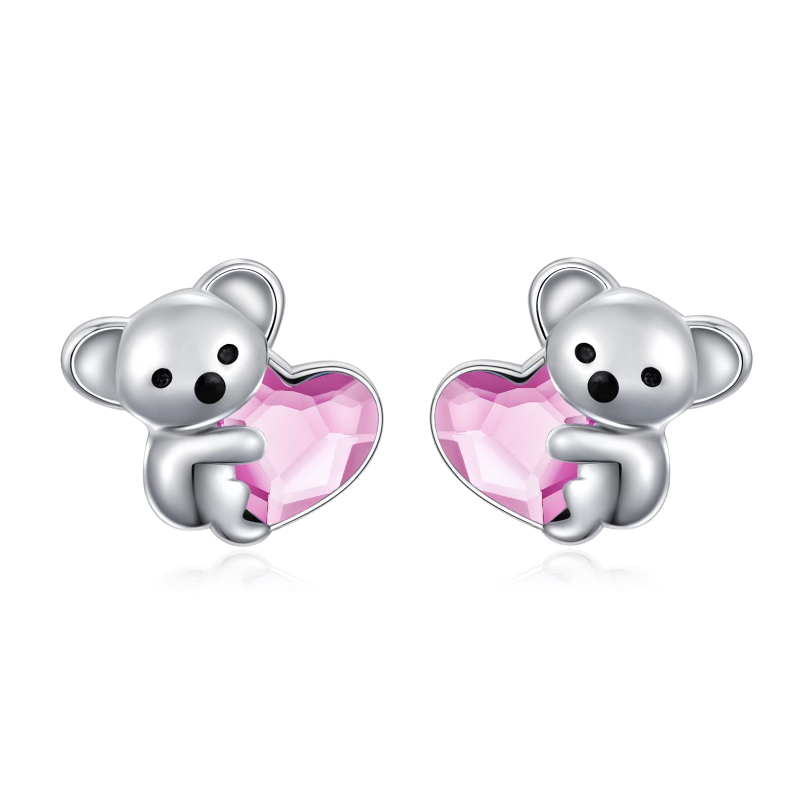 Pendientes Koala para niña, plata de ley 925, piedra natal para mujer, hipoalergénicos, koala, oso, animales, joyas de cumpleaños y regalos de Navidad