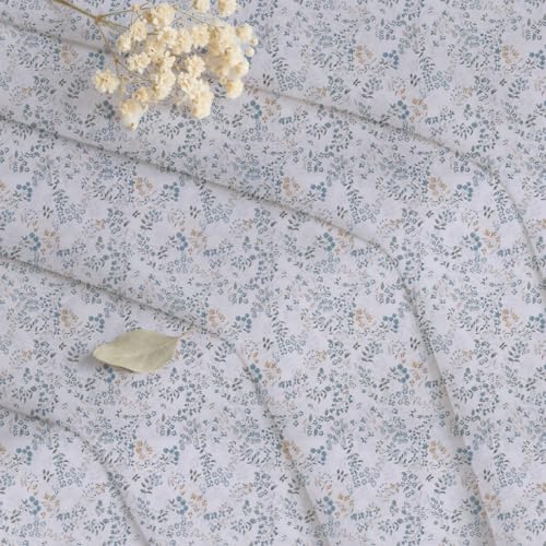 Image of LINENWALAS Cotton Sheer Curtains for Window - Light Filtering 5 Feet Set of 2, Aesthetic Cafe Curtain Floral Printed Drapes with Grommet Hanging - (L 5FT x W 4.5FT, Skylet Breeze)
