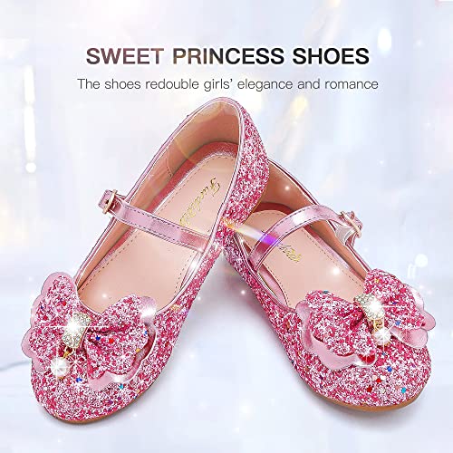Furdeour Dress Sparkle Flats Pink Shoes Size 9 Wedding Princess Flower Mary Jane Shoes For Girls (F2503Pink 9) #TOP2