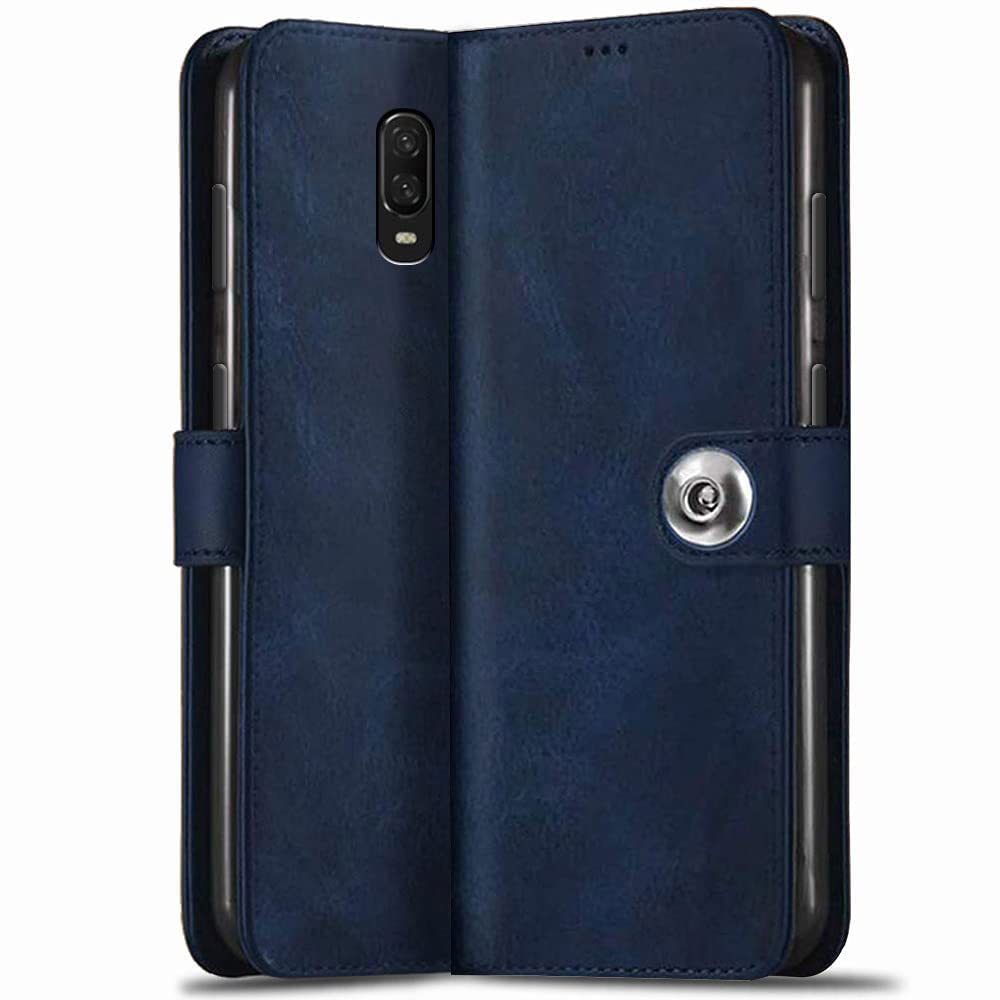 TheGiftKart Genuine Leather Finish Flip Back Cover Case for OnePlus 6T / OnePlus 7 | Inbuilt Pockets & Stand | Wallet Style | Designer Button Magnet Flip Cover Case for OnePlus 6T / OnePlus 7 (Blue) (B09RSJLHSD) Amazon Price History, Amazon Price Tracker