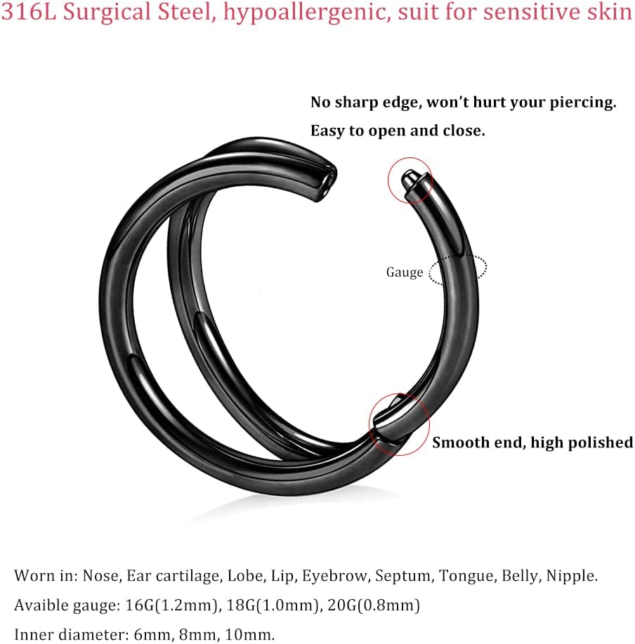 MissNity 20G 18G 16G Double Triple Hoops Nose Ring, Stacked Clicker Hoops for Septum Daith Conch Helix Rook Cartilage Earring, 316L Surgical Steel Ear Lobe Earrings Piercing Jewelry - Image 2