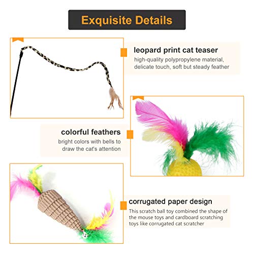 mewmewcat 7 PCS Cat Scratch Toy Interactive Cardboard Chew Toys Variety Pack Set incluindo Feather M