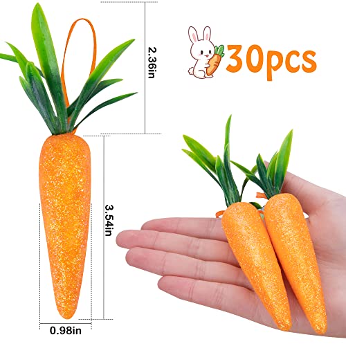 Wehhbtye 5 Inch Easter Carrot Hanging Ornaments-30Pcs Artificial Spring Fall Foam Glitter Powder Carrot,Realistic Mini Thanksgiving Harvest Carrots Hanging Pendant For Tree Home Party Diy Crafts Decor #TOP2