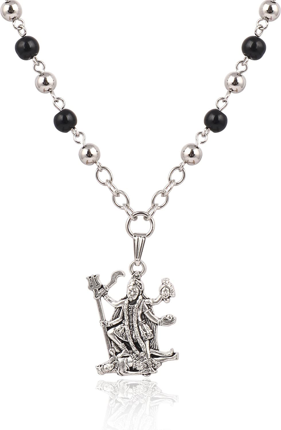 czardonic Kali Maa Silver Religious Pearl Stainless Steel Pendant Neckpiece | Certified and Authentic | Stylish & Fancy Necklace for All Men & Women | Black-picture-31