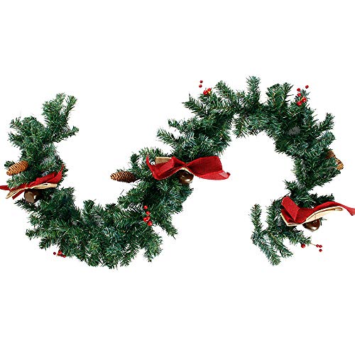 FullLove 180cm Guirlande Sapin Artificiel Noël Vert Extérieur Décoration de Guirlande Pomme de Pin Noeud Boule Baie Rouge Cloche pour Porte Cheminée Escalier (Style 2, 180cm) Cover