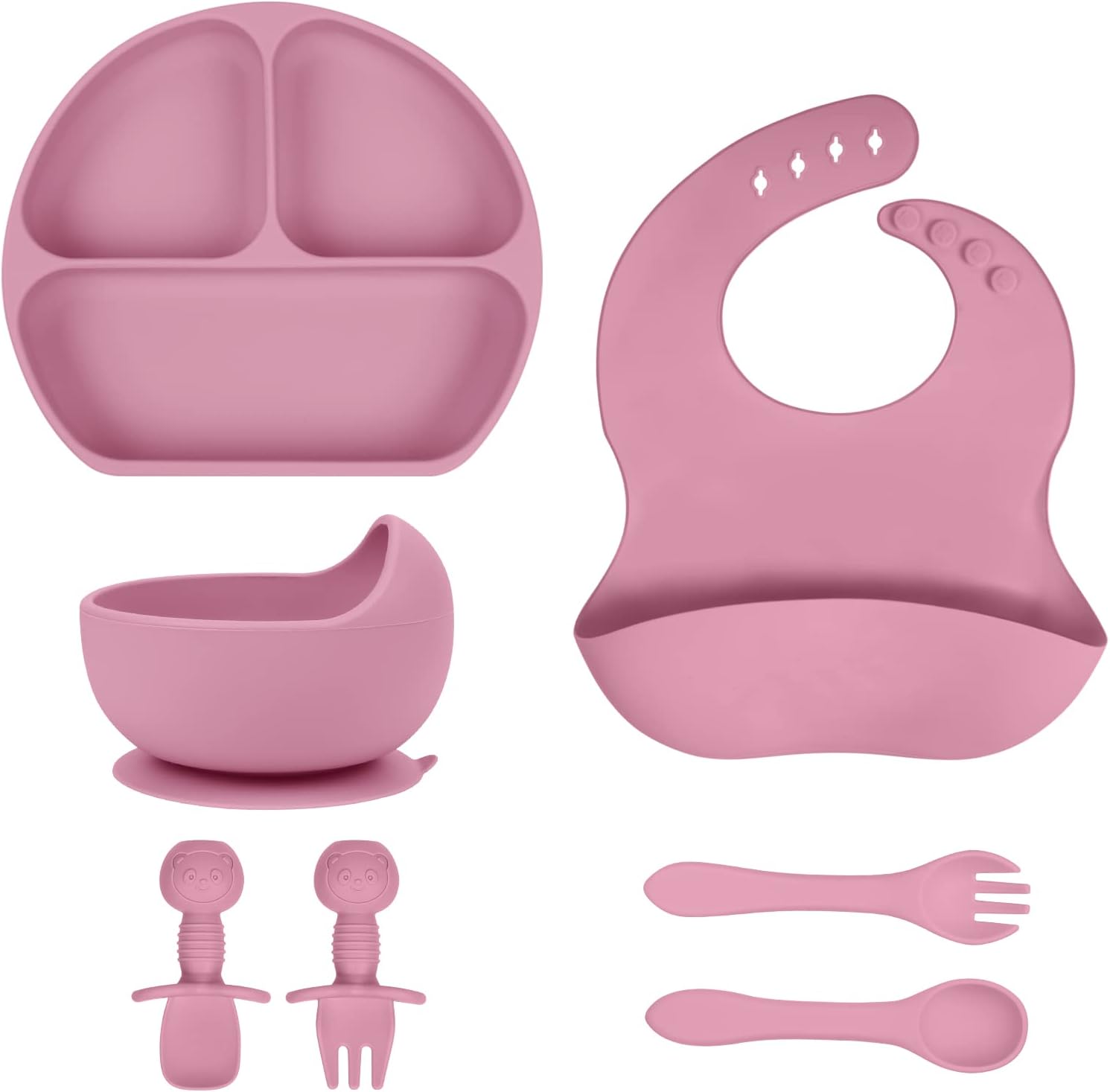 Vicloon Silicone Baby Feeding Set, 7 Pcs Baby Weaning Set, Suction Bowl