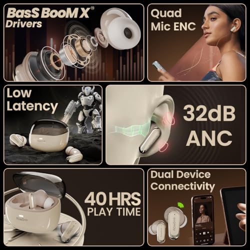 Image of ACwO DwOTS 757 Bass Boom X Drivers | ANC 32dB | AI-ENC 4-Mic | 3 EQ Modes | 40ms Low Latency | 40H Playtime | Quick Boost 10min=120min | Auto Connect | BT v5.4 | IPX5 Resistant (Moonlight Cream)
