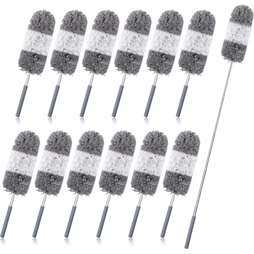 Image of Tanlade 12 Pcs Microfiber Feather Duster for Cleaning 13-31 Inch Extendable Cobweb Dusters Ceiling Fan Duster Washable Bendable Tool for Office Car Window Furniture (Gray White)