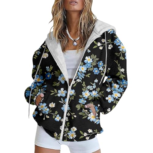Bengbobar Women's Trendy Floral Printing Hoodie Jacket Zip Up Long Sleeve Sweatshirts Fall Coats for Women 2024 With Pockets