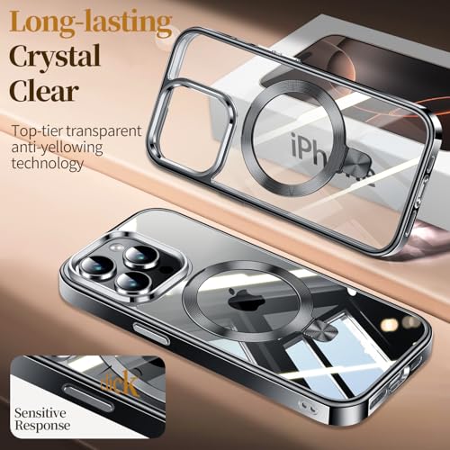 Image of ESTPEAK Titanium Black CD Mag-Stand Case for iPhone 14 Pro Case with Invisible Magnetic Ring, [Fit for MagSafe] [Never Yellowing] Top Clear Phone Case Cover for iPhone 14 Pro 6.1 inch Men Women