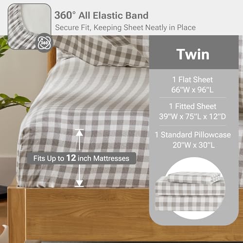 Image of Sleep Philosophy True North 100% Cotton Flannel Sheets Twin Size, Cozy Flannel Sheet Set Brushed for Extra Softness, Heavyweight Novelty Print Warm Flannel Bedding Set, Gray Herringbone Check 3 Piece