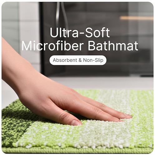Image of Saral Home Microfiber Striped Rectangle Shaped Anti-Skid Bath Mats | Soft & Super Absorbent Mats for Shower | Washable, Non-Slip & Quick-Drying Mats, 50X70 CM | Set of 2(Turquoise & Green)