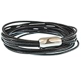 WAVEPIRATE® Echt Leder-Armband XX-FEMD Schwarz/Silber 36 cm Edelstahl-Verschluss Damen-Armband in Geschenk-Box Surfer Damen
