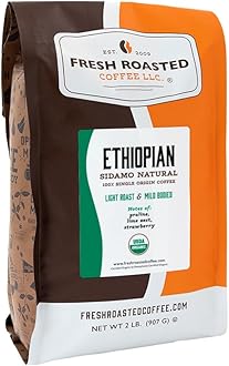 Fresh Roasted Coffee, Organic Ethiopian Sidamo Natural | USDA Organic, 100% Single Origin, Kosher | Light Roast 2 lb (32 oz) Whole Bean