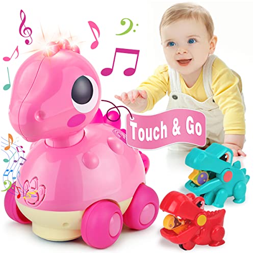 Baby Toys 6 to 12 Months - Infant Toys 12-18 Months Baby Crawling Toys 1 Year Old Girl Gifts Touch & Go Musical Light Dinosaur Toy Baby Gifts for 6 9 12 18 Months Girls Boys Babies Toddlers Age 1-2
