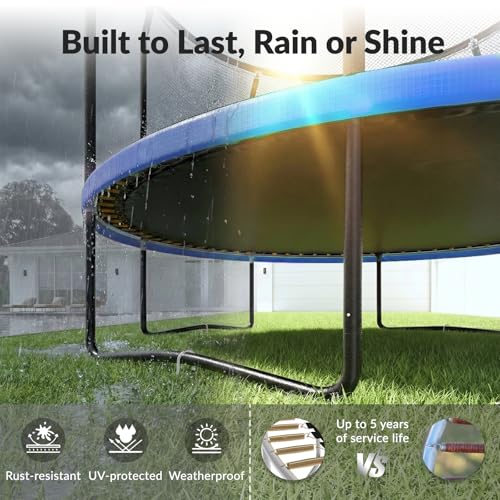 Image of ACWARM HOME Trampoline Outdoor 8FT 10FT 12FT 14FT 15FT 16FT Trampoline with Basketball Hoop and LED Lights, Recreational Trampolines for Kids and Adults with Enclosure Net & Ladder, ASTM Approved