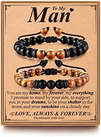 STORUP Tiger Eye Bracelets Gifts for Men Boys - Mens Bracelet Gifts for Dad, Bonus Dad, Husband, Man, Boyfriend, Son, Brother, Uncle, Soulmate, Grandpa, Grandson, Nephew -- Fathers Day Birthday Graduation Gifts for Him