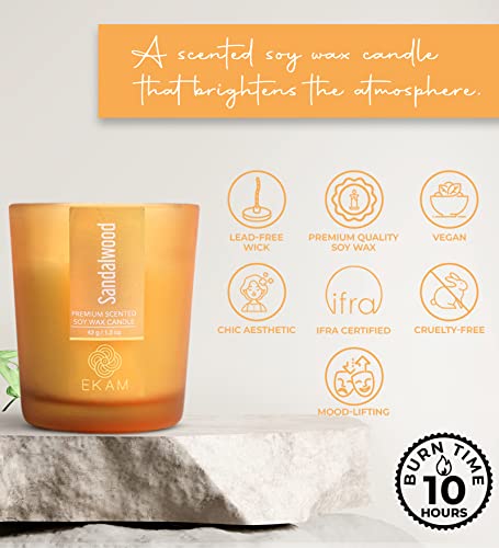 Image of EKAM Sandalwood Votive Soy Wax Scented Candle, 40 Grams, 10 Hours Burn Time| Long Lasting Premium Candles | Ideal for Home Decor | Gifting & Aromatherapy (Pack of 9)