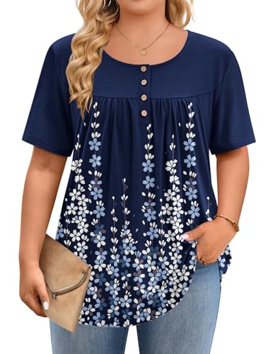 Image of IN'VOLAND Plus Size Tops for Women Short Sleeve Shirts Dressy Casual Tunics