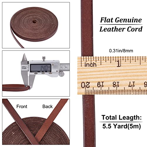 GORGECRAFT 5.5Yds 8mm Flat Genuine Leather Cord String Leather Shoelace Boot Lace Strips Cowhide Braiding String Roll for Jewelry Making DIY Craft Braided Bracelets Belts Keychains(Coconut Brown) - Image 2