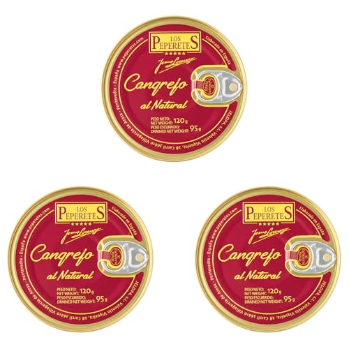 LOS PEPERETES x3 Lata Cangrejo al Natural Buey de Mar 120 g | Marisco Gallego Gourmet | Carne de Cangrejo del Atlántico | Conserva Artesanal y Natural | Sabor Tradicional del Mar de Galicia