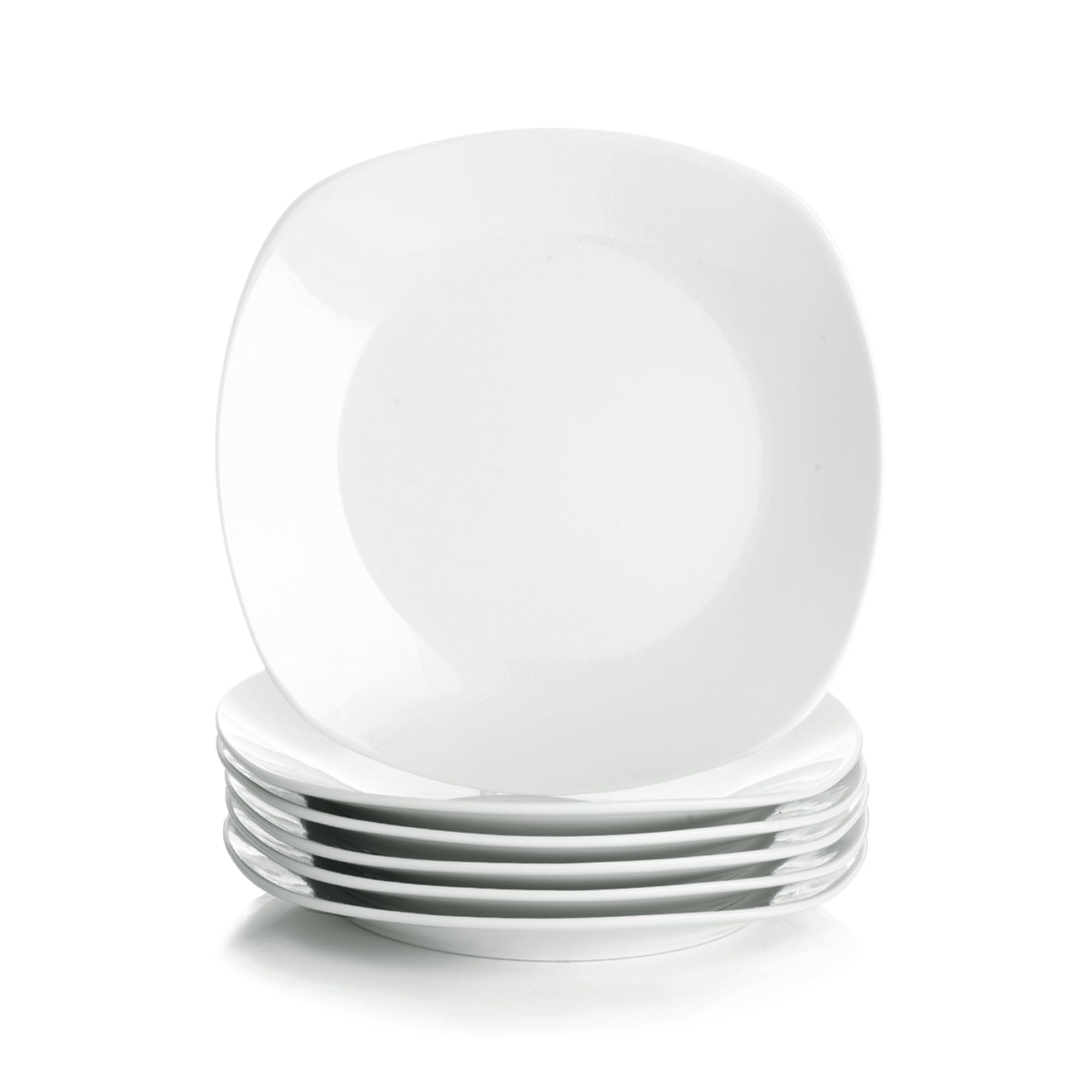 WishDeco Set di 6 piatti da insalata bianchi, piccoli piatti da dessert da 20 cm, piatti quadrati in ceramica per antipasti, piatti piani in porcellana per torte, waffle, pasta