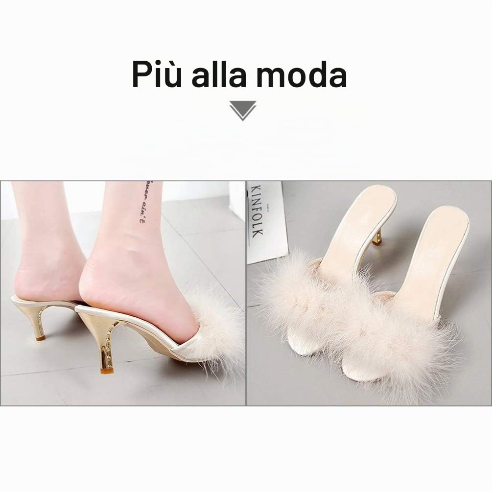 Holibanna Bianco Delle Donne Della Del Faux Gattino Tallone di Estate Sandali Ciabatte Slip on Open Toe Vestito Backless Sexy Basso Tacco Alto Slipper Slides Fuzzy Pantofole (numeric_39)