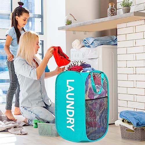 Pop-Up Laundry Hamper, Foldable Pop-Up Mesh Hamper Dirty Clothes Basket Collapsible For Storage And Easy To Open With Durable Handles (2, Blue+Green) #TOP1