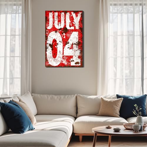 Image of Framed 4th of July Distressed Wall Art, Patriotic Rustic Canvas Art Pictures, USA Independence Day Wall Decor, Made in USA Ready to Hang for Living Room Bar