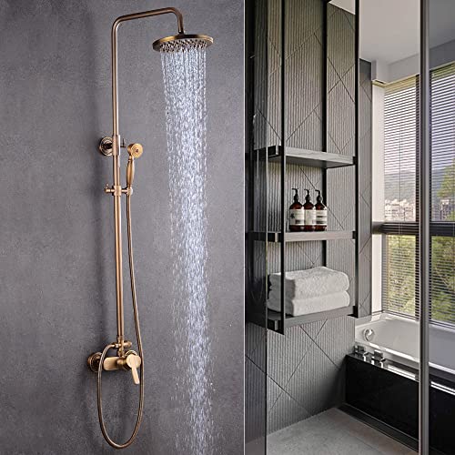 Pommeau de douche en cuivre antique + acier inoxydable - Douchette à main - Robinet de douche en cuivre - Système de douche rétro - Système de douche...