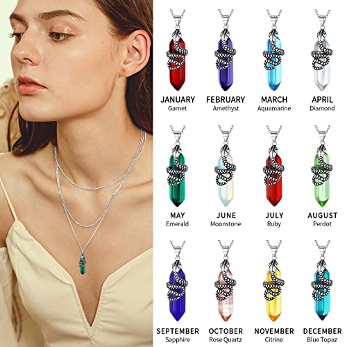 ChicSilver 925 Sterling Silver Snake Wrapped Crystal Point Pendant Necklace Reiki Energy Healing Crystal Stone Necklace Hexagonal Gemstone Green Emerald Jewelry for Women - May Birthstone - Image 4