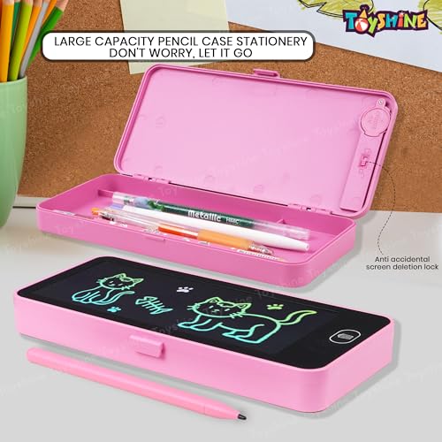 Image of Toyshine Plastic 2 in 1 Digital LCD Writing Tablet Children Doodle Board with Pencil Box for Kids 3-10 Years Old Boys /Girls Gifts Education Learning Toy, Pink