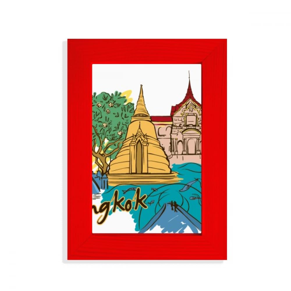 Cadre photo aquarelle Thaïlande Bangkok Rouge d'art mural de salon