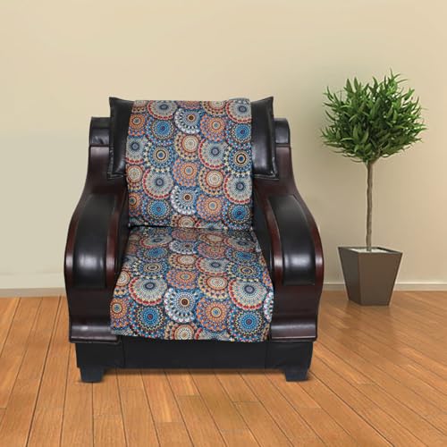 Image of 5 Seater Sofa Cover | Universal Non-Slip Fully Covered Protector for 3+1+1 Sofa Set | Durable Slipcover for Living Room Mandala Burst (Multicolor Bliss)