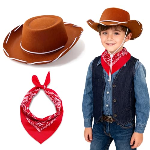 Babelshar Toddler Cowboy Hat & Bandana Felt Cowboy Hats for 3-8 Western Cowgirl Halloween Costume for Kids Boy and Girl