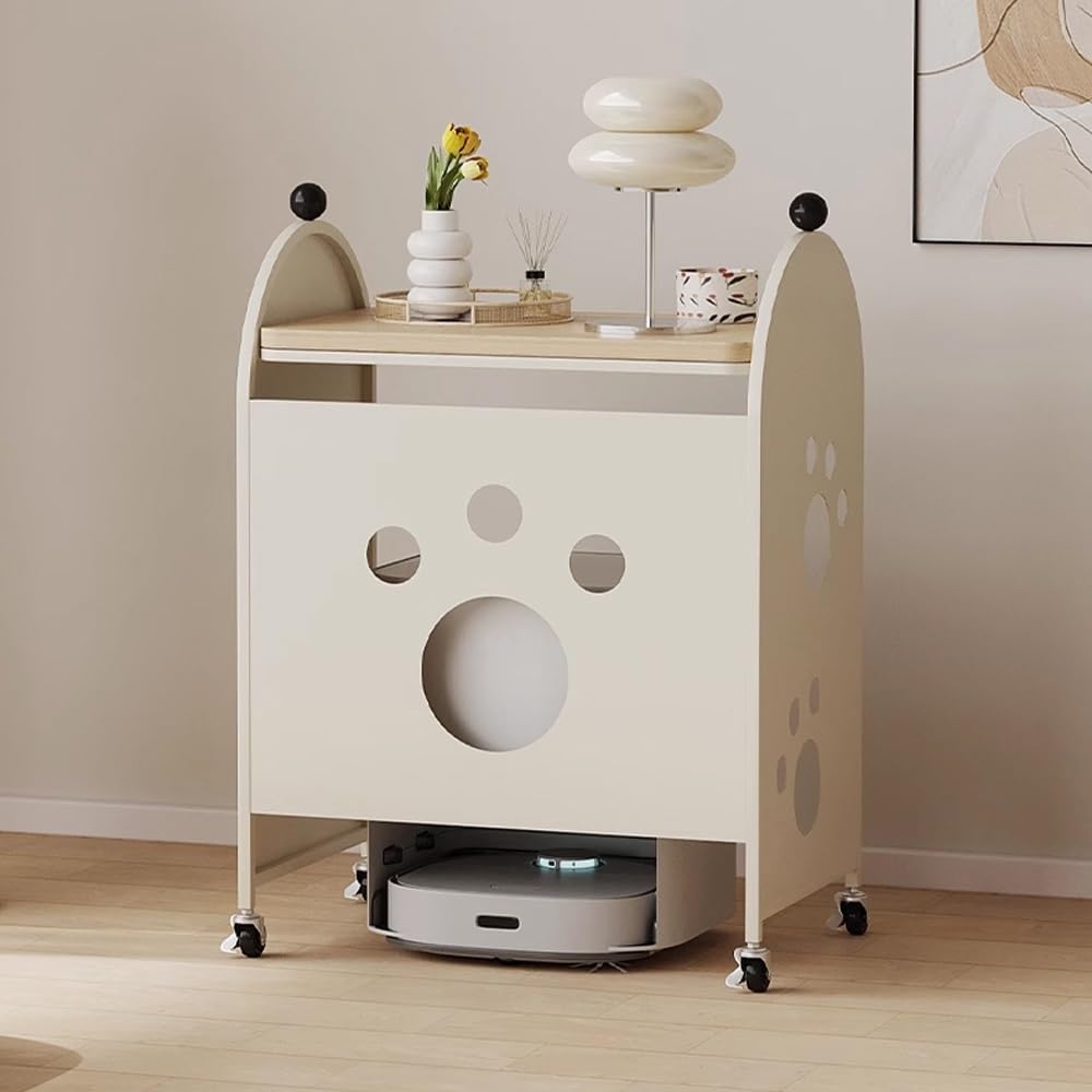 Armario oculto al vacío robot, armario de almacenamiento móvil, lindas mesas auxiliares, armario de soporte de aspiradora robot, mesa auxiliar para sala de estar, oficina en casa