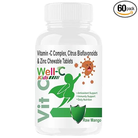 Goa Nutritions Vitamin C Tablets For Kids With Zinc And More Immunity Boosters Growth, Strength, Strong Bones, Development, Raw Mango Flavor Natural Sweetner chewable Tablets-60