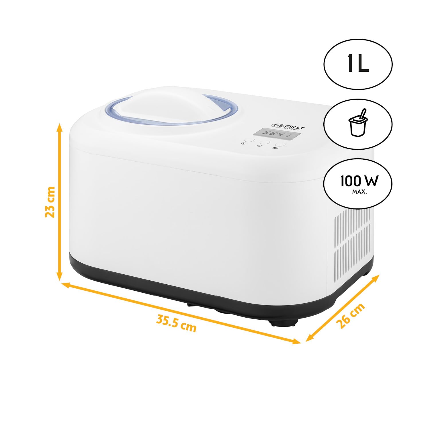 TZS First Austria Eismaschine 1L mit Kompressor 3 in 1 Ice Cream Maker 100W selbstkühlend Weiß