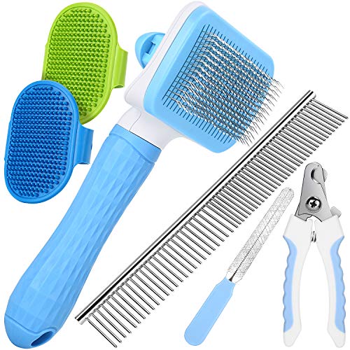 [UPGRADED] Grooming Tool Set for Cats & Dogs, Including Self-Cleaning Slicker Brush, 7.5