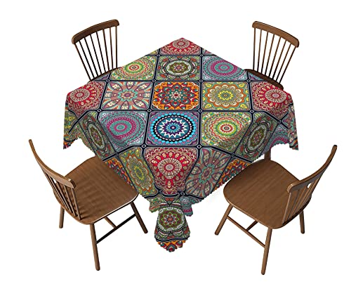 Square Tablecloth Bohemian Style Mandala Medallion Table Cloths 54X54In,Waterproof Reusable Multicolor Printing Table Cover For Square Tables,Washable #TOP1