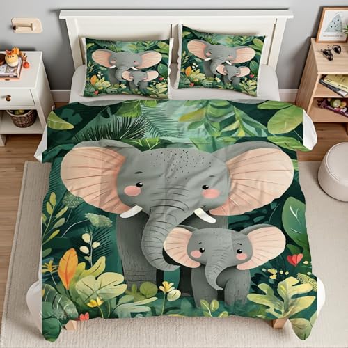 Housse de couette 240 x 260 éléphant parure de lit 3 pièces