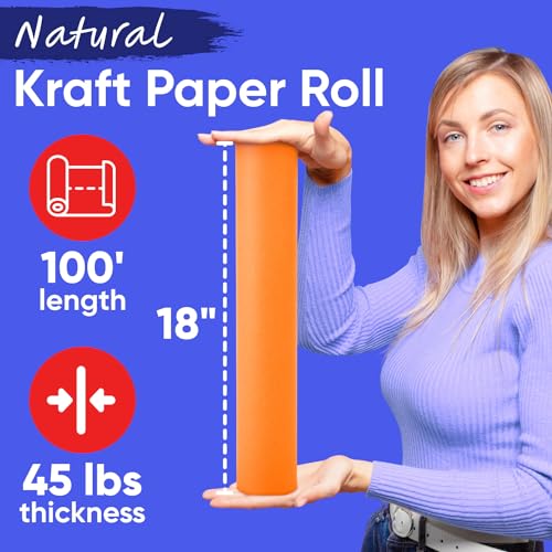 Image of USA Made 18 inch x 1200 inch Orange Kraft Paper Roll, 45 lbs Thickness, American Quality Colored Kraft Paper for School, Bulletin Board for Kids - Odorless, Non-Toxic, Safe | American Quality Colored Kraft Paper for School, Bulletin Board for Kids - Odorless, Non-Toxic, Safe